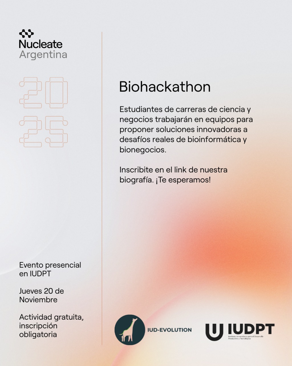 🧬Llega el Biohackathon IUDPT + Nucleate Argentina