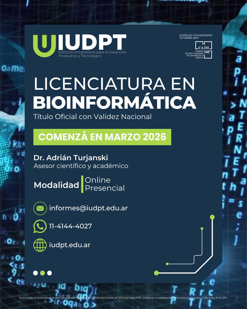 NUEVA CARRERA – LICENCIATURA EN BIOINFORMÁTICA: 100 % ONLINE O PRESENCIAL